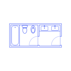 Layouts Bathrooms Primary Split Bidet 1 Wall Printable Line Art Svg, Free Vectors File